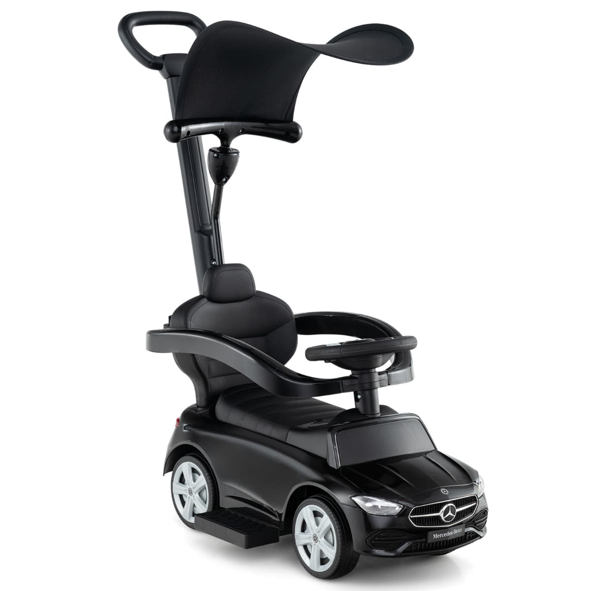 CostwayVoiture à Pousser 3-en-1 Mercedes-Benz sous Licence avec Canopy rRéglable et Barre de Direction pour 18- 36 Mois Charge 25kg Noir