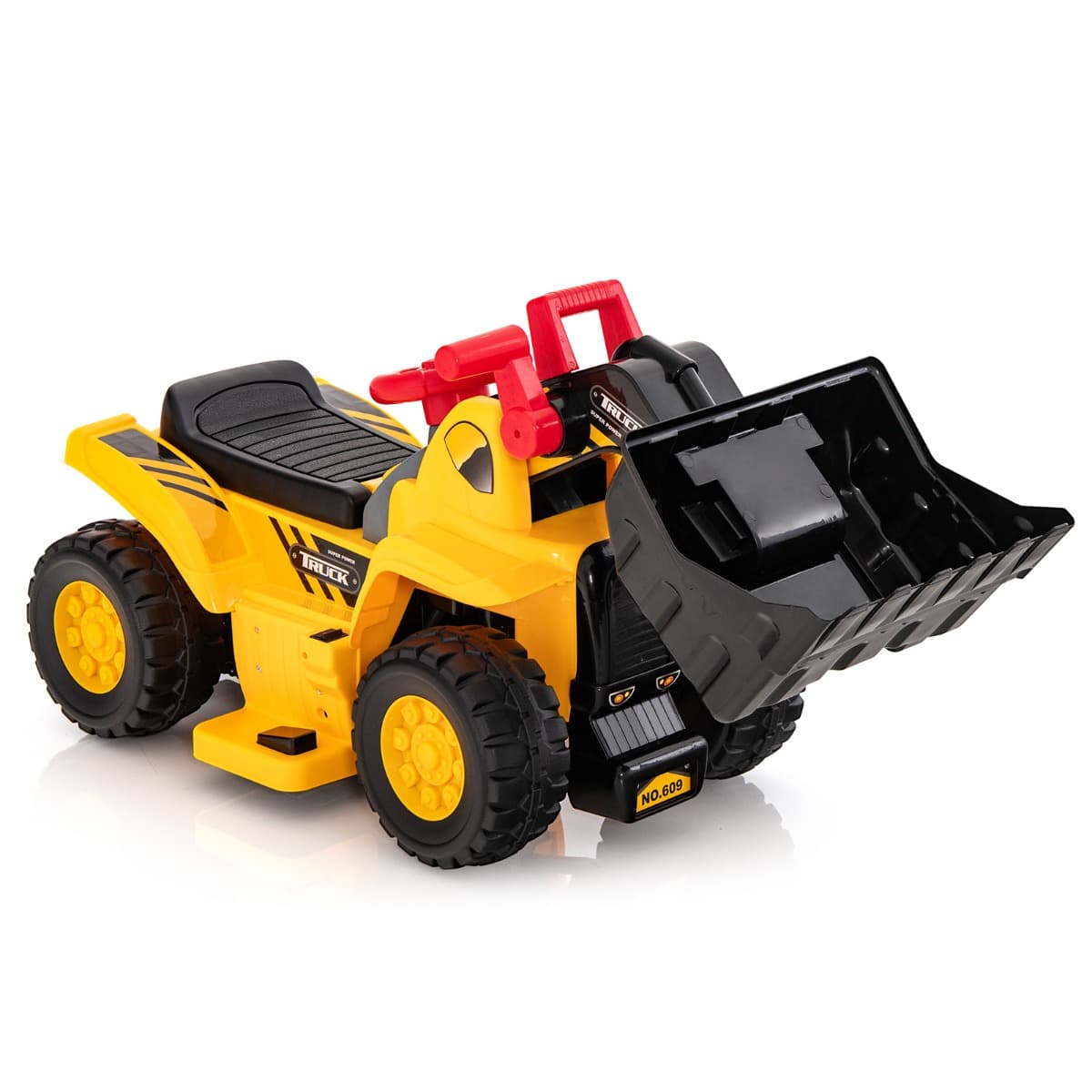CostwayBulldozer Électrique pour Enfants Jouet de Construction avec Godet Contrôlable Rangement Caché Effets Sonores Panier de Basket Pliable et 3