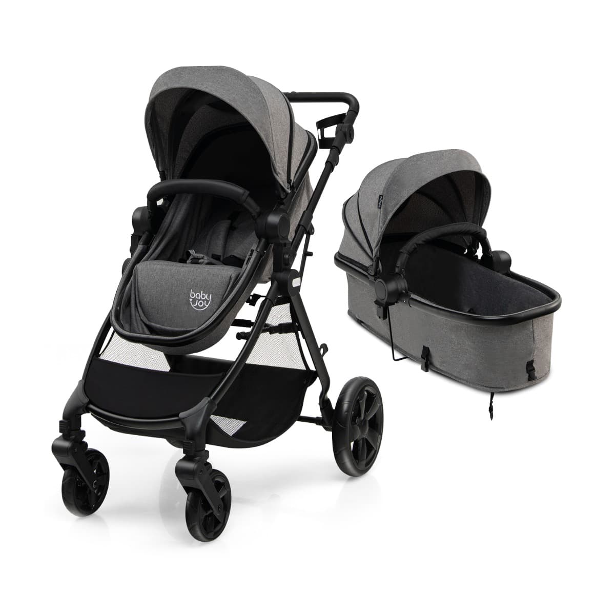 CostwayPoussette Bébé Convertible 2 en 1 Auvent et Dossier Réglables Siège Auto Légère Piable 6-36 Mois Jusqu'à 15kg Gris&Noir